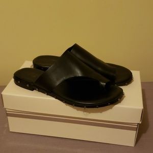 Black studded bleecker and blond sandals